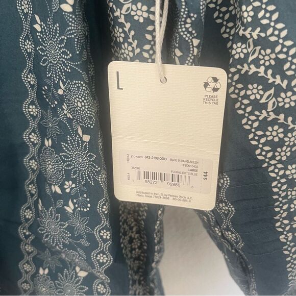 a.n.a Large Women's Blue and White Bohemian Blouse Long Sleeve 100% Cotton - Picture 2 of 6